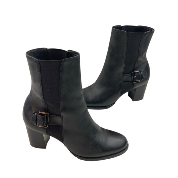 *Cole Haan Boots Womens Size 5B Black Leather Ankle Heeled Quiet Luxury Academia - Picture 5 of 14